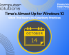 Title image. This includes the Computer Solutions contact info and tagline. The main image is a calendar page of October 14 as that is the day Windows 10 will no longer be supported for businesses.