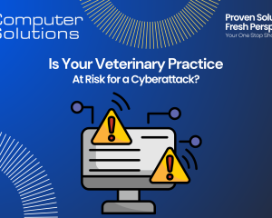 Veterinary cybersecurity article title page featuring a graphic of a monitor cluttered with error messages.