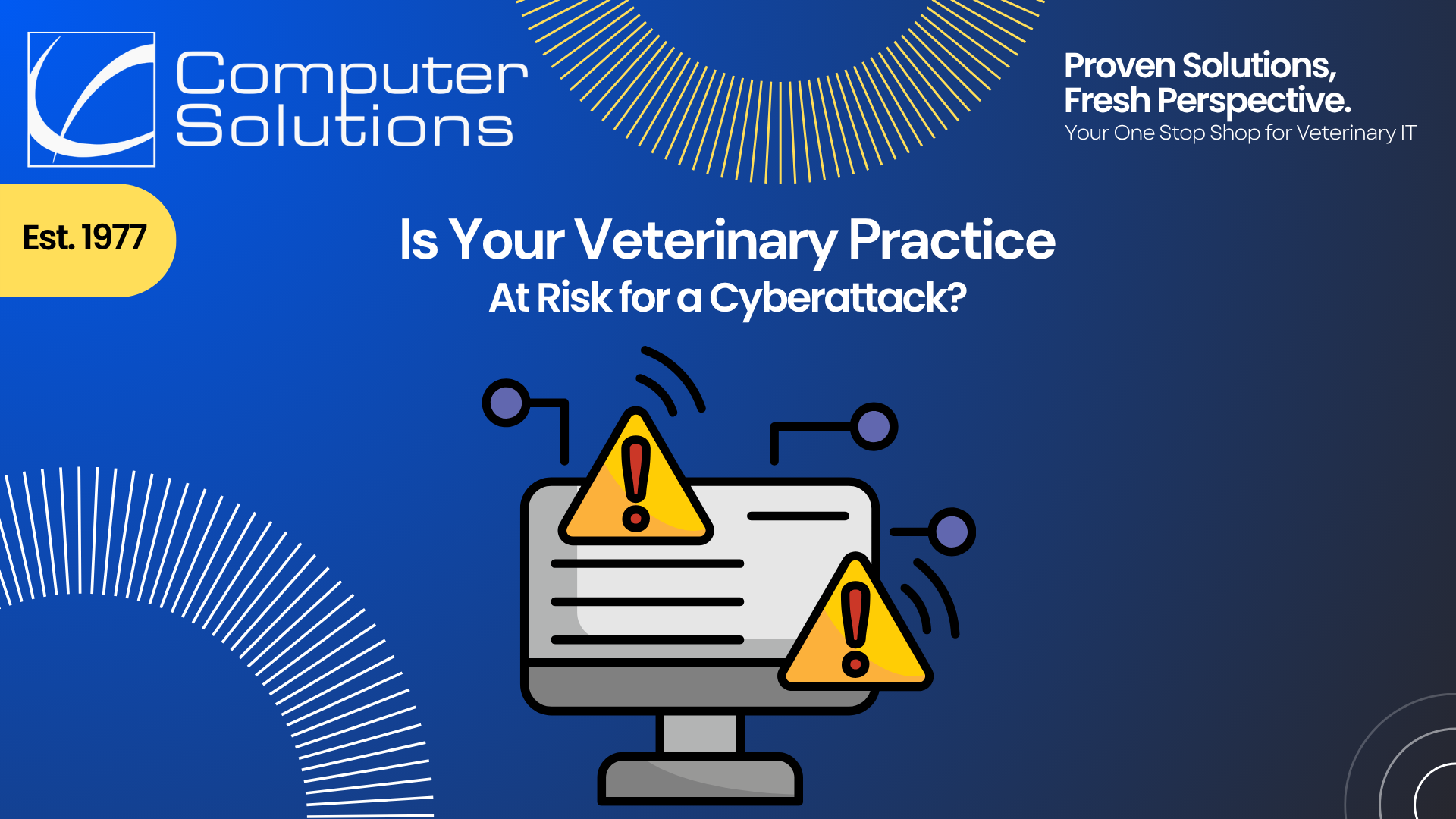 Veterinary cybersecurity article title page featuring a graphic of a monitor cluttered with error messages.
