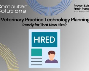 Veterinary practice technology planning article. this includes the company contact information as well as a graphic of a resume stamped for hiring.