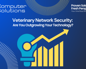 Veterinary network security article title image. This includes a graphic of a lightbulb and a graph trending upwards.